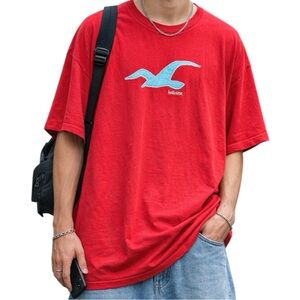 Vintage Y2K Hollister Tee Red 100% Cotton Mens XXL Single Stitch Baggy Oversized